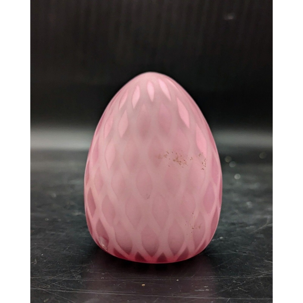 Vintage Murano Pink Mother of Pearl MOP Quilted Satin  EGG  PAPERWEIGHT 3.5"